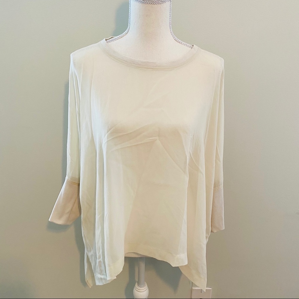 Eileen Fisher Cream 100% Silk Blouse Size Small